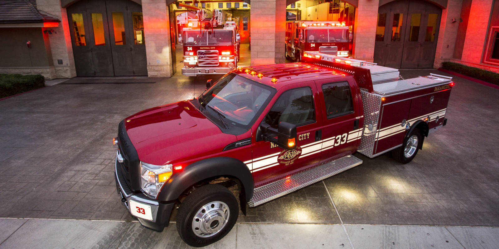 National City Firematic patrol in front of the station